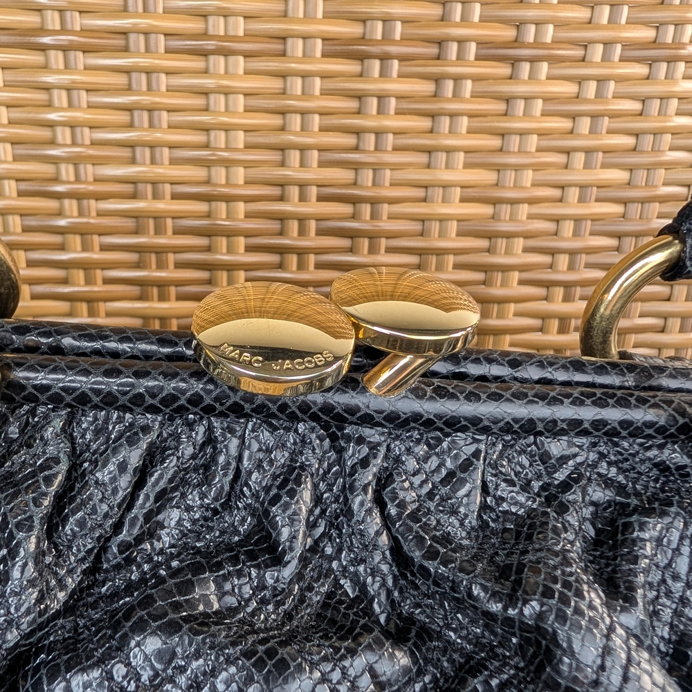 Marc Jacobs Stam Stardust Snake Print Black Leather Satchel Bag Gold Stud Detail - Picture 10 of 15